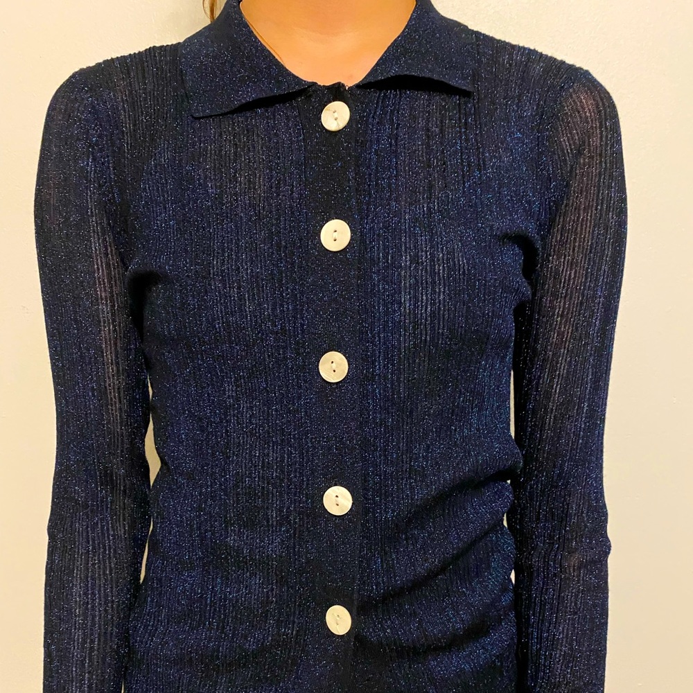 Navy Blue Sparkle Collared Shirt